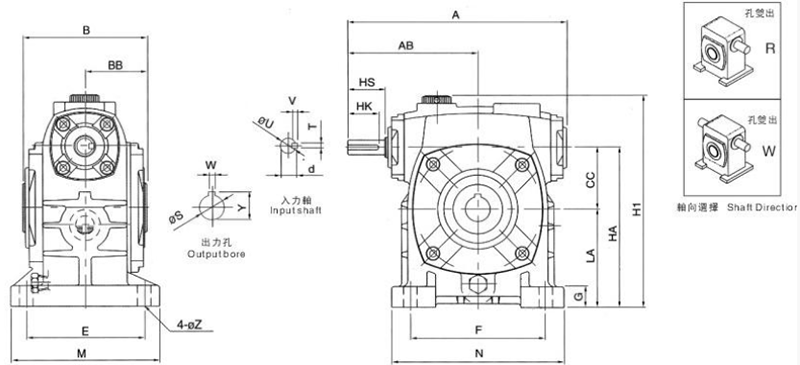 WPDKS蝸輪蝸桿減速機(jī)結(jié)構(gòu)圖 WPDKS蝸輪蝸桿減速機(jī)結(jié)構(gòu)圖